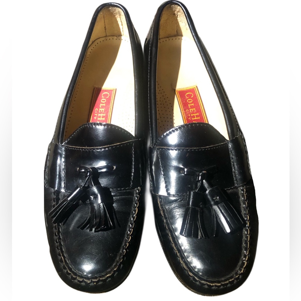 Cole Haan Mens Black Tassel Leather Loafers Sz 8.5 D